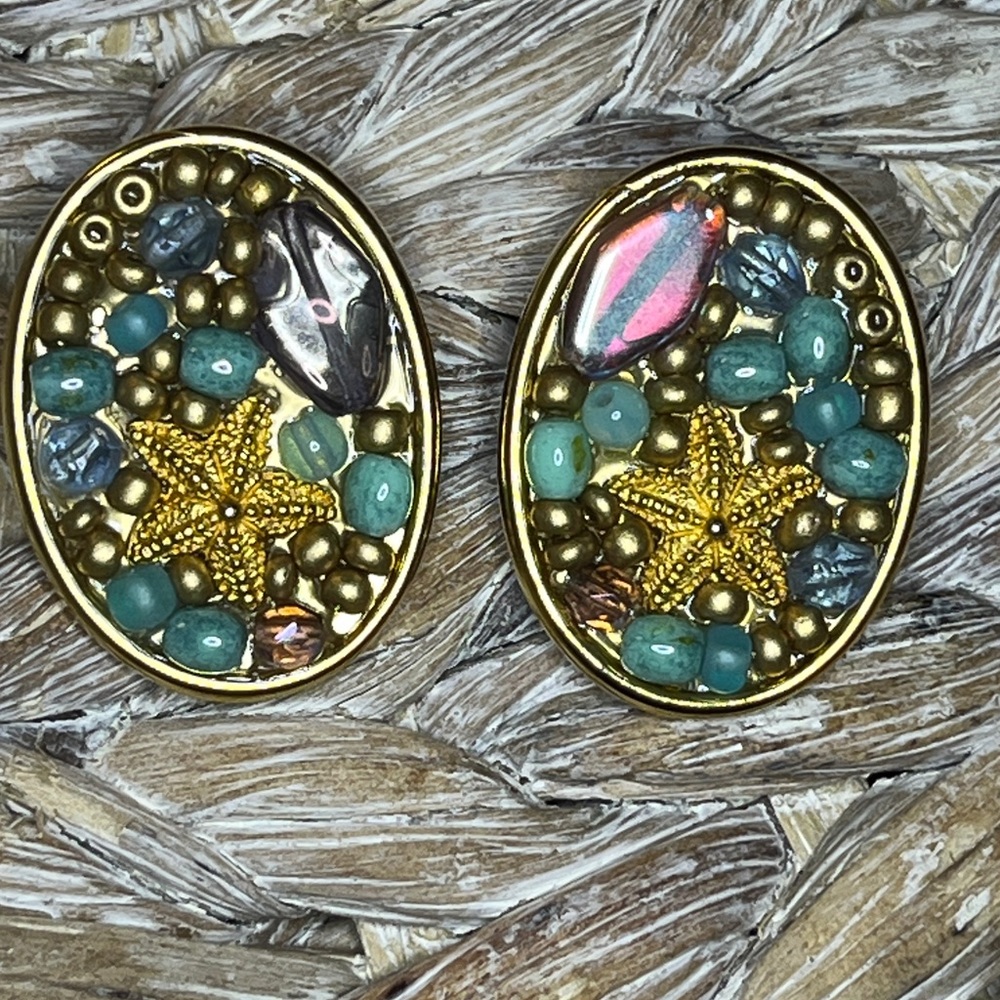 Gold and Turquoise Starfish Earrings‎